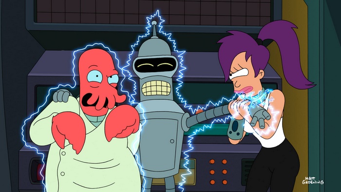Zoidberg, Bender, and Leela from Futurama