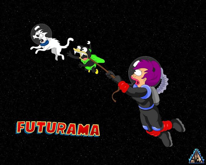 Leela and Nibbler from Futurama in space