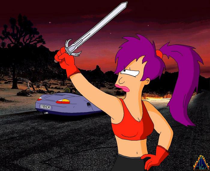 Leela from Futurama holding a sword