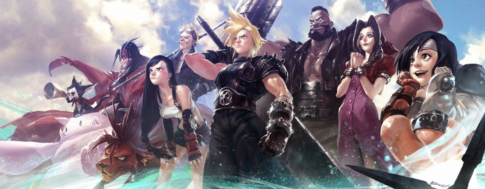 Final Fantasy VII characters in a group portrait