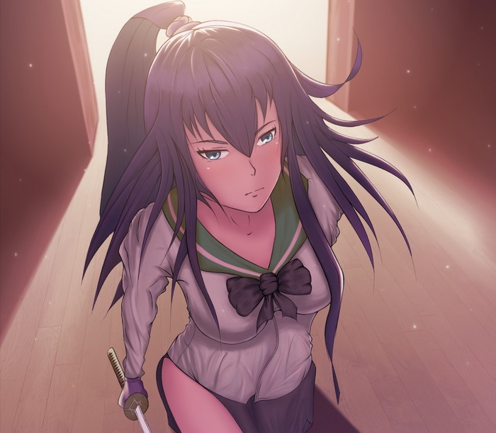 Saeko Busujima holding a sword