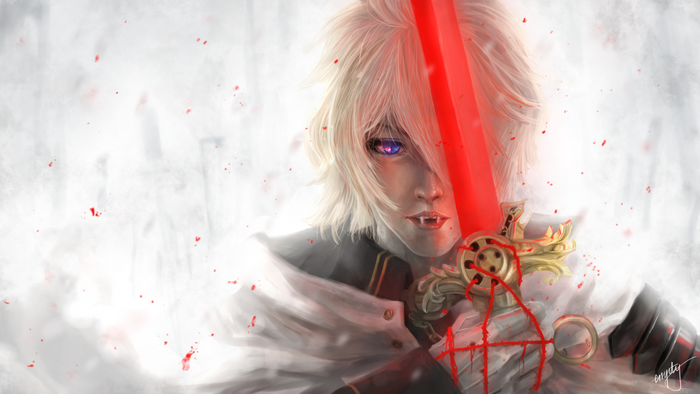 Mikaela Hyakuya with a bloody sword