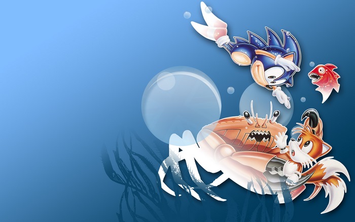 Sonic the Hedgehog and Tails from Sonic the Hedgehog underwater