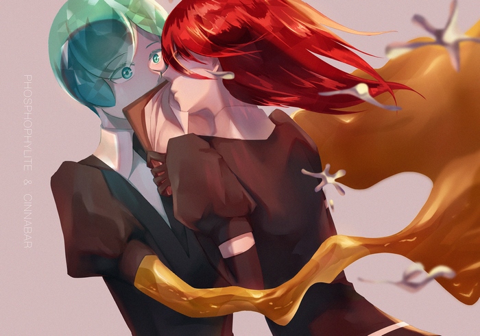 Phosphophyllite & Cinnabar from Houseki no Kuni