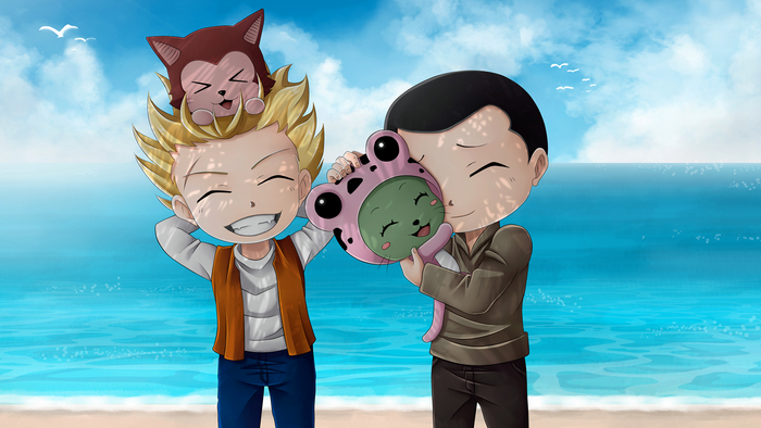 Lector and Happy from Fairy Tail on the beach