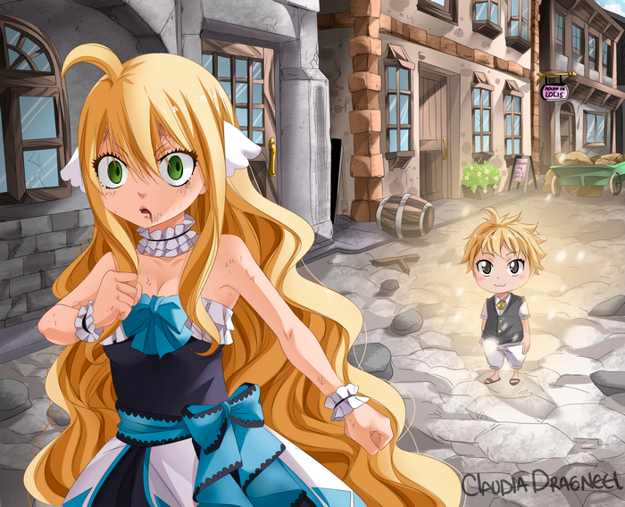 Mavis Vermilion and Zeref Dragneel in a town