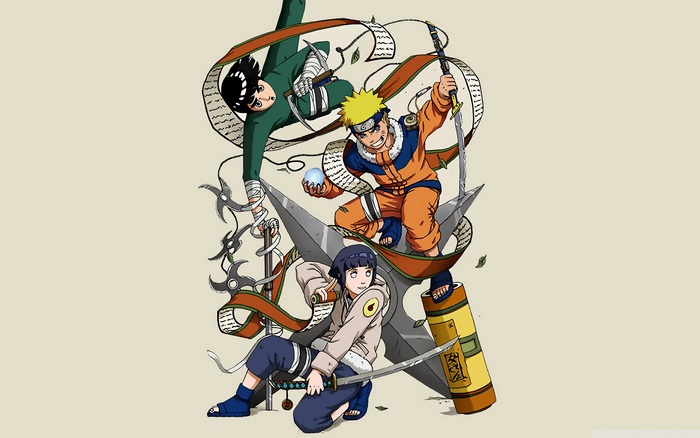 Naruto, Rock Lee, and Hinata Hyuga from Naruto