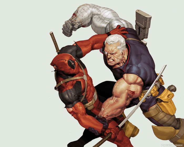 Deadpool and Cable fighting