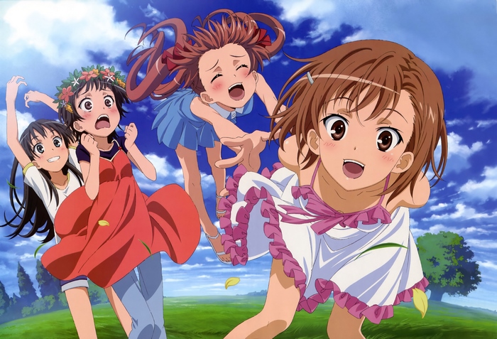 Ruiko Saten and friends in a field
