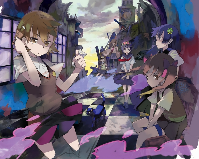 Ruiko Saten and friends in a ruined city