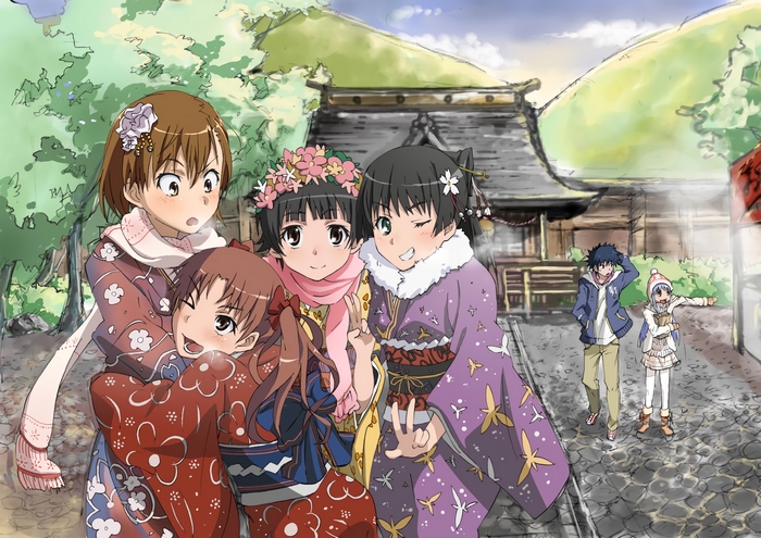 Ruiko Saten and friends at a shrine