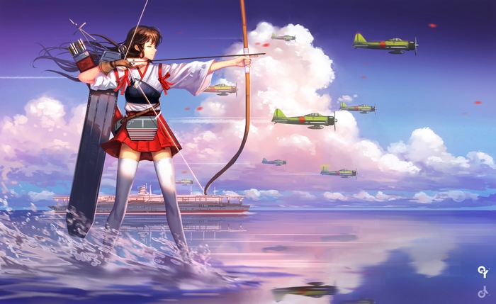 Akagi from Kancolle with airplanes