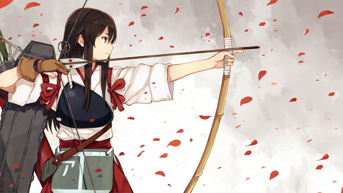 Akagi from Kancolle drawing a bow