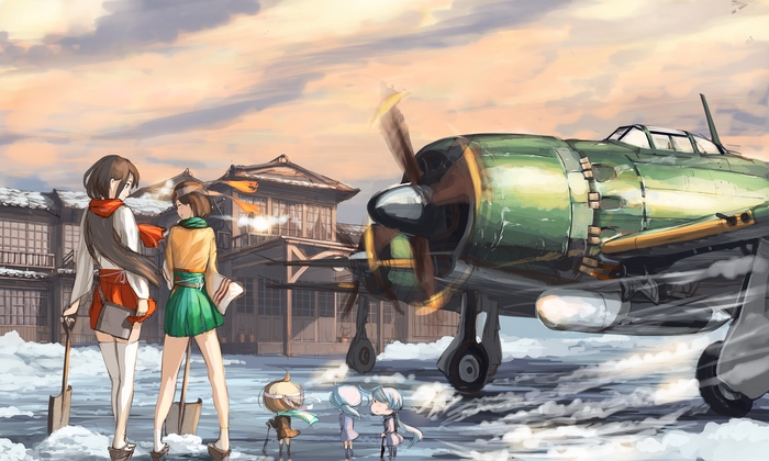 Akagi from Kancolle with a fighter plane