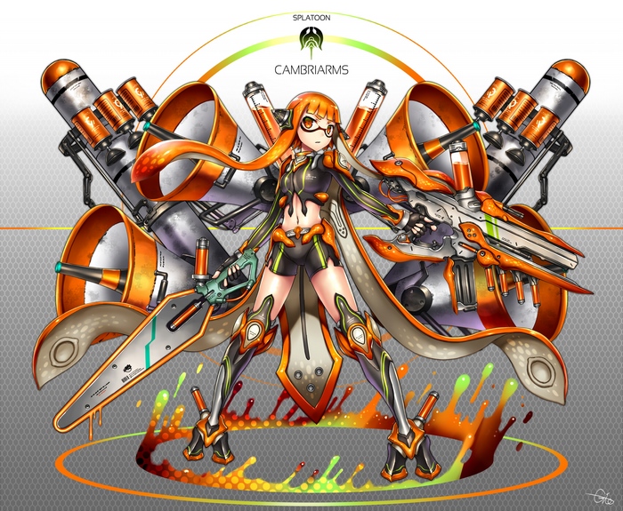Inkling from Splatoon with large weaponry