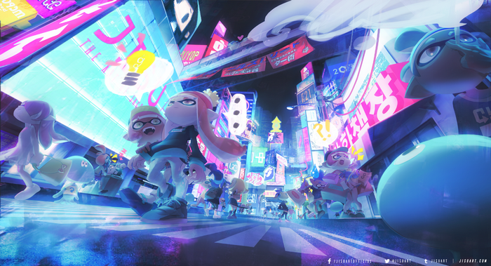Colorful Inklings Gathering in Vibrant City Street