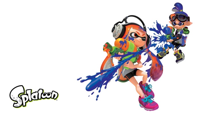 Inkling characters from Splatoon with Splatoon logo