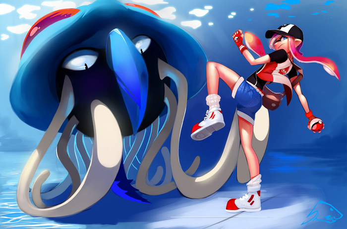 Inkling girl and a large blue creature
