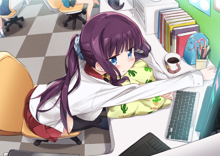 Hifumi Takimoto sleeping at a desk