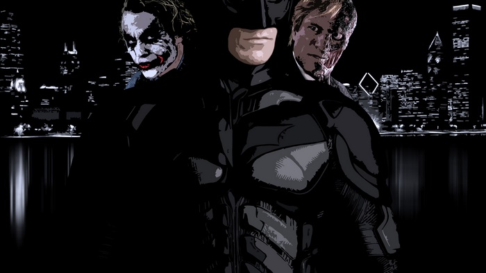 Batman, Joker, and Two-Face in Gotham City