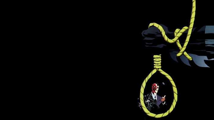 Two-Face hanging from a noose