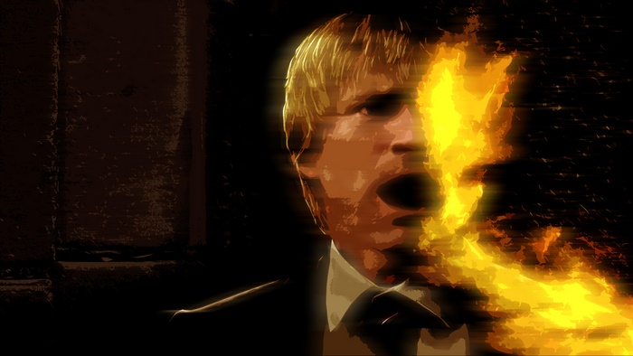 Two-Face on fire