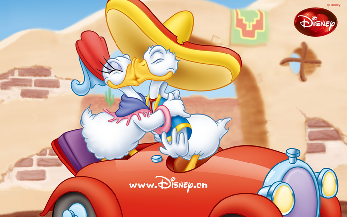 Daisy Duck and Donald Duck in a car