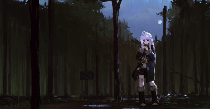 Zero from Grimoire of Zero in a forest at night