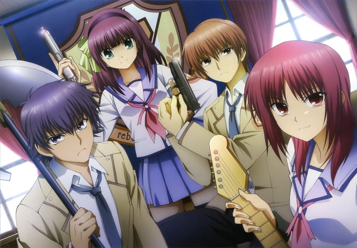 Angel Beats! characters with weapons and guitar
