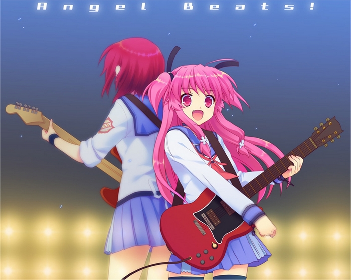 Angel Beats! Yui and Iwasawa playing guitars