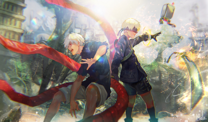 2B and Ken Kaneki from Nier: Automata and Tokyo Ghoul