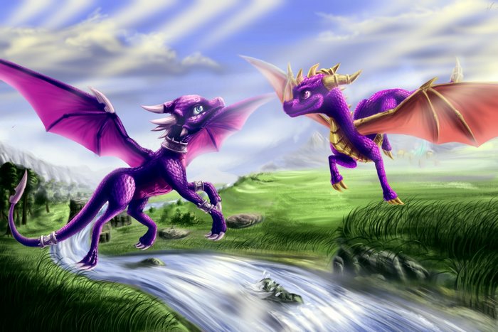 Spyro the Dragon in a fantasy landscape