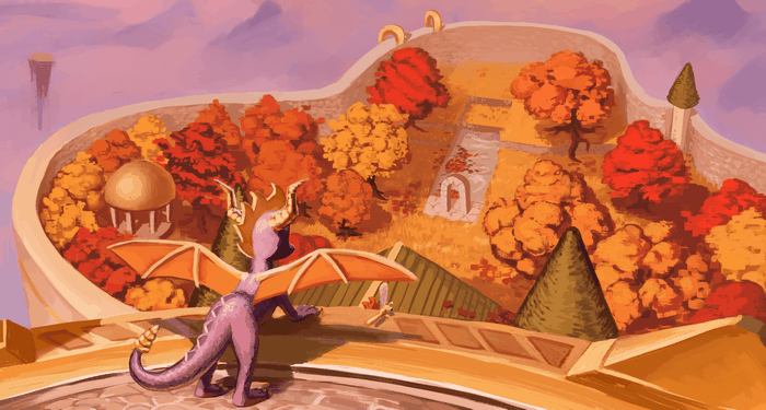 Spyro the Dragon in Autumnal Landscape