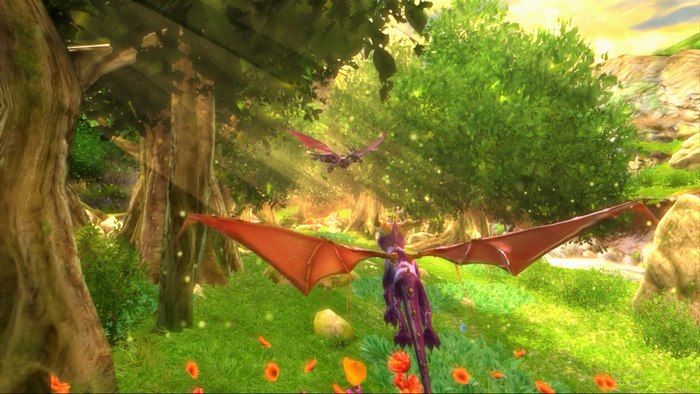 Spyro flying in a forest