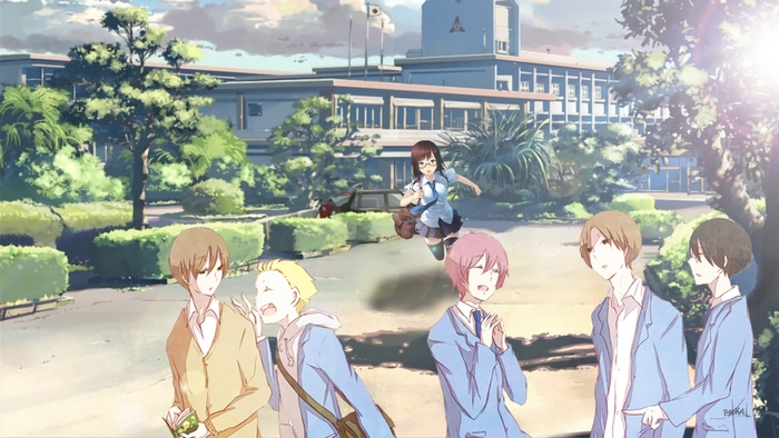 Anime school scene with students