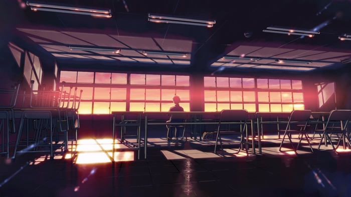 Classroom at Sunset with Person