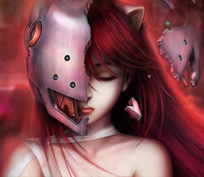 Lucy from Elfen Lied with a broken mask