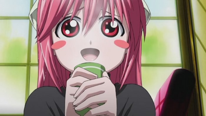 Lucy from Elfen Lied drinking from a cup