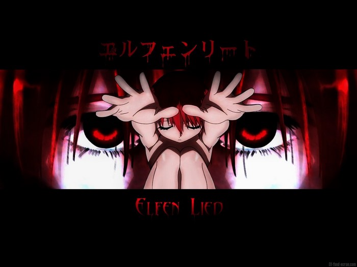 Lucy from Elfen Lied with Intense Red Eyes