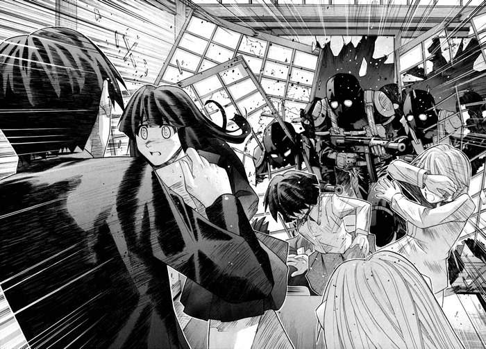 Elfen Lied: Lucy and others in a chaotic scene