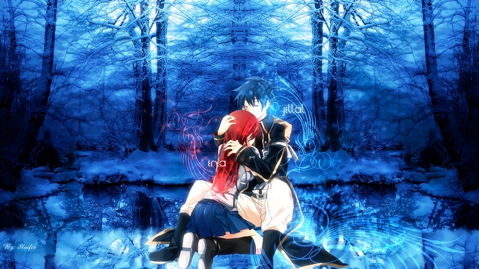 Jellal Fernandes and Erza Scarlet in a winter forest