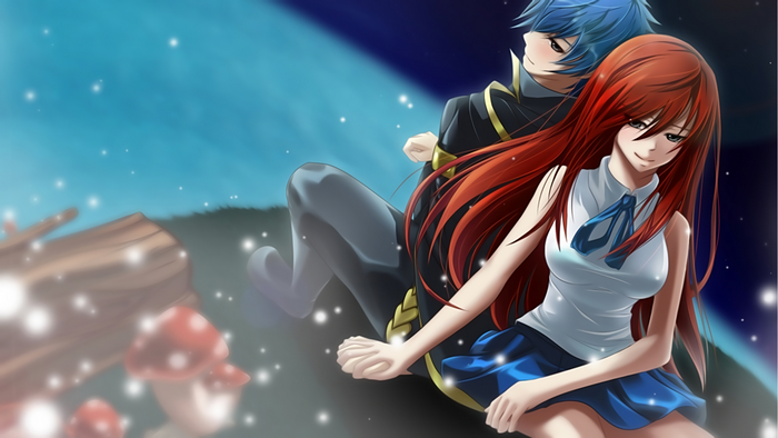 Jellal Fernandes and Erza Scarlet sitting