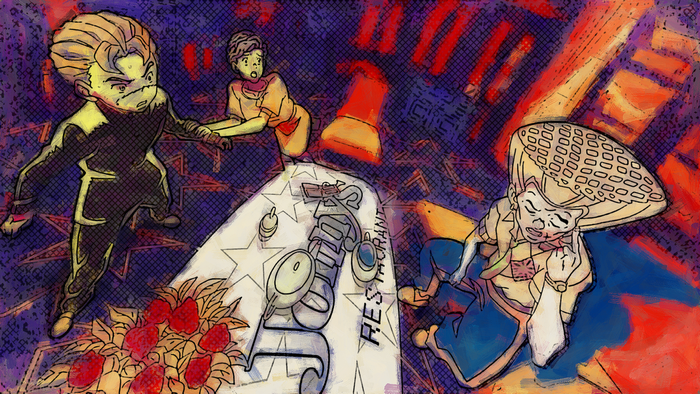 Koichi Hirose and other characters in a restaurant