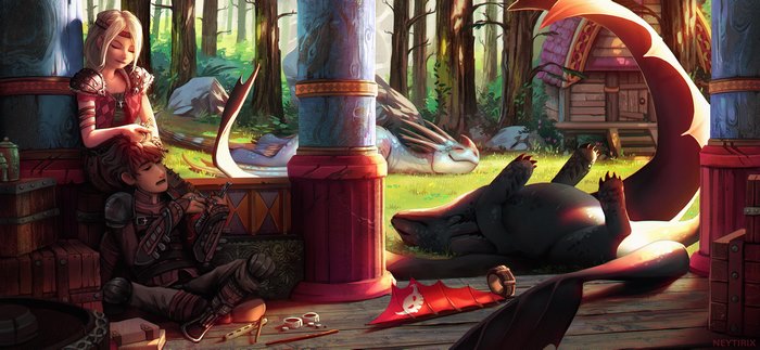 Astrid and Hiccup with Dragons