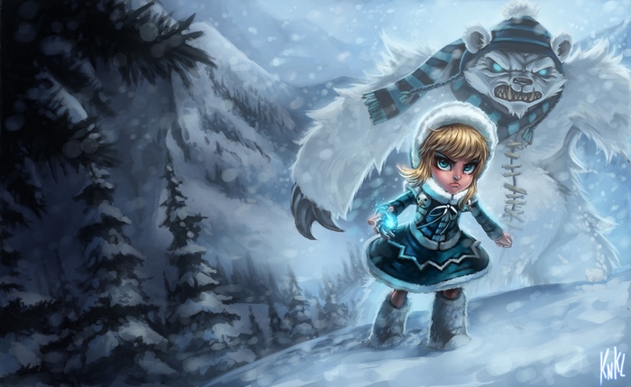 Annie and Tibbers from League of Legends in the snow