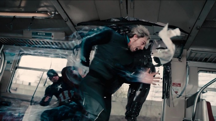 Quicksilver and Captain America on a train