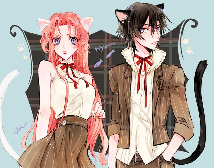 Anime couple with cat ears and tails