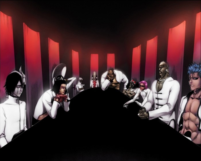 Group of Arrancars from Bleach sitting at a table