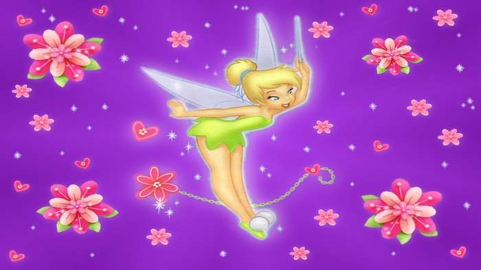 Tinker Bell with Flowers and Hearts