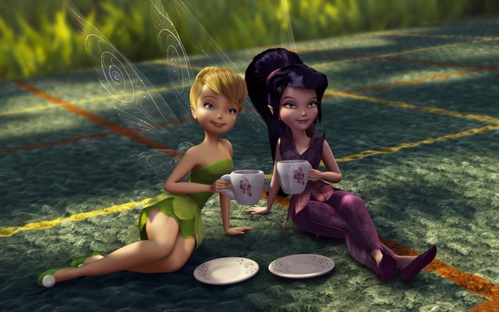 Tinker Bell and Rosetta having tea